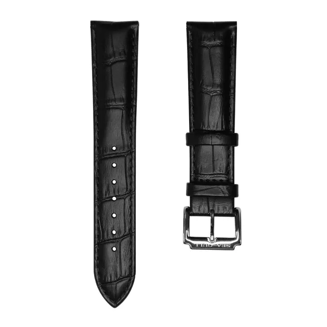 Sea-gull BD0236AB klokkerem skinn svart 20mm pin-spenne
