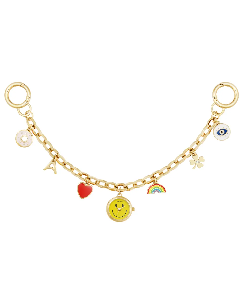 Armitron Bag Charm Chain klokke gull smiley