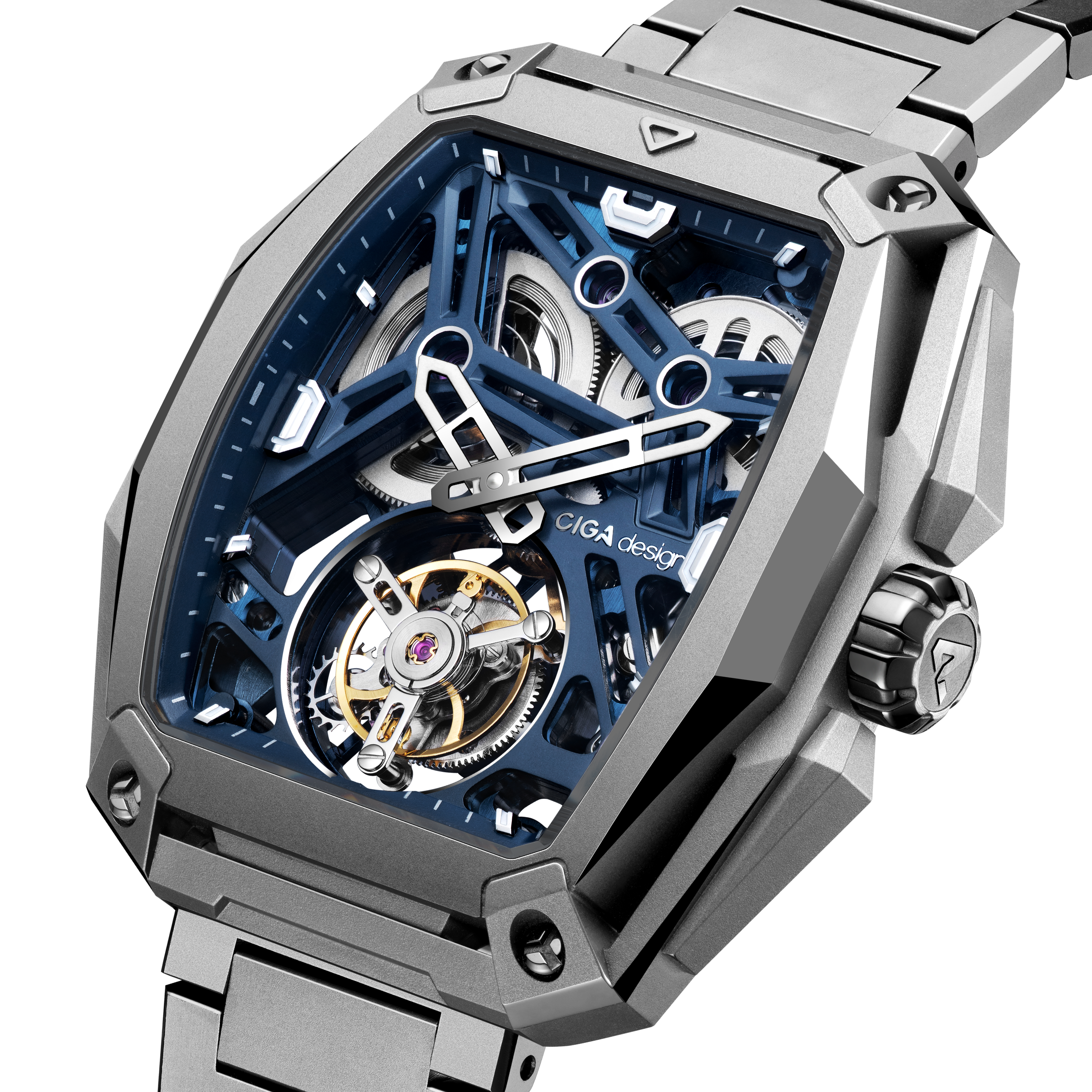 CIGA Design Hunter Tourbillon skjelett titan blå
