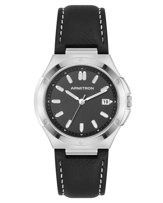Armitron Parker 38mm herreklokke sølv/svart lær