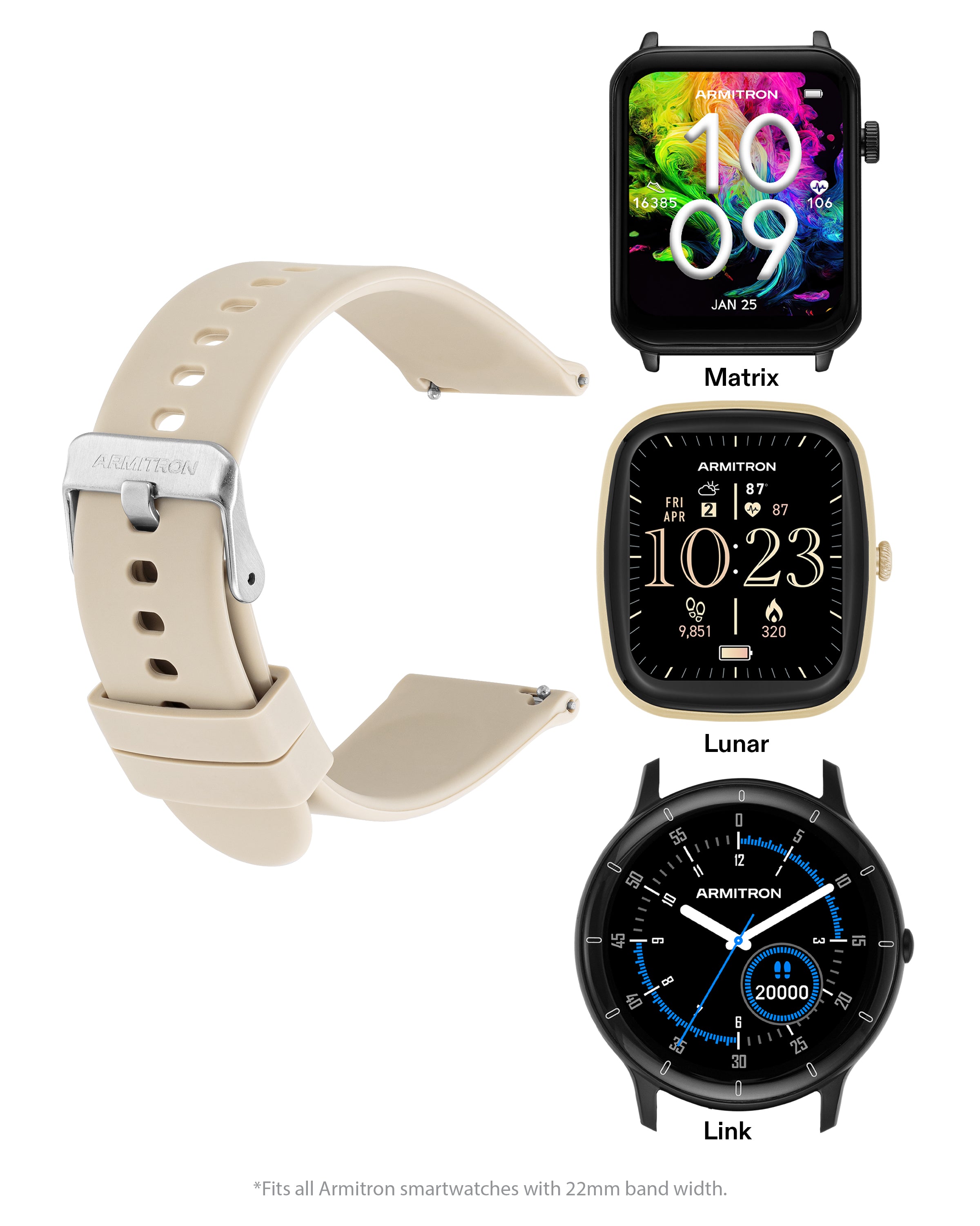Armitron Connect 22mm klokkereim beige silikon