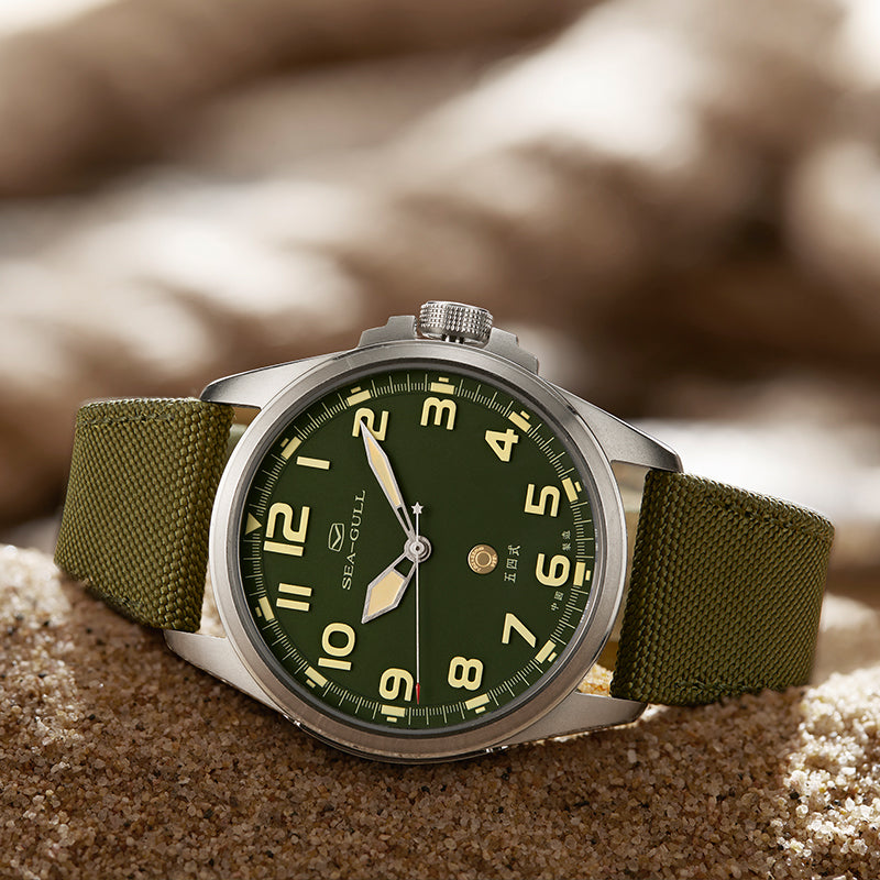 Sea-gull Army One 811.93.6106 feltklokke grønn 43mm