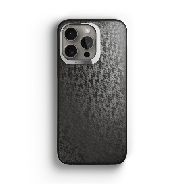 Label Noir iPhone 15 Pro Max deksel sort saffiano-skinn