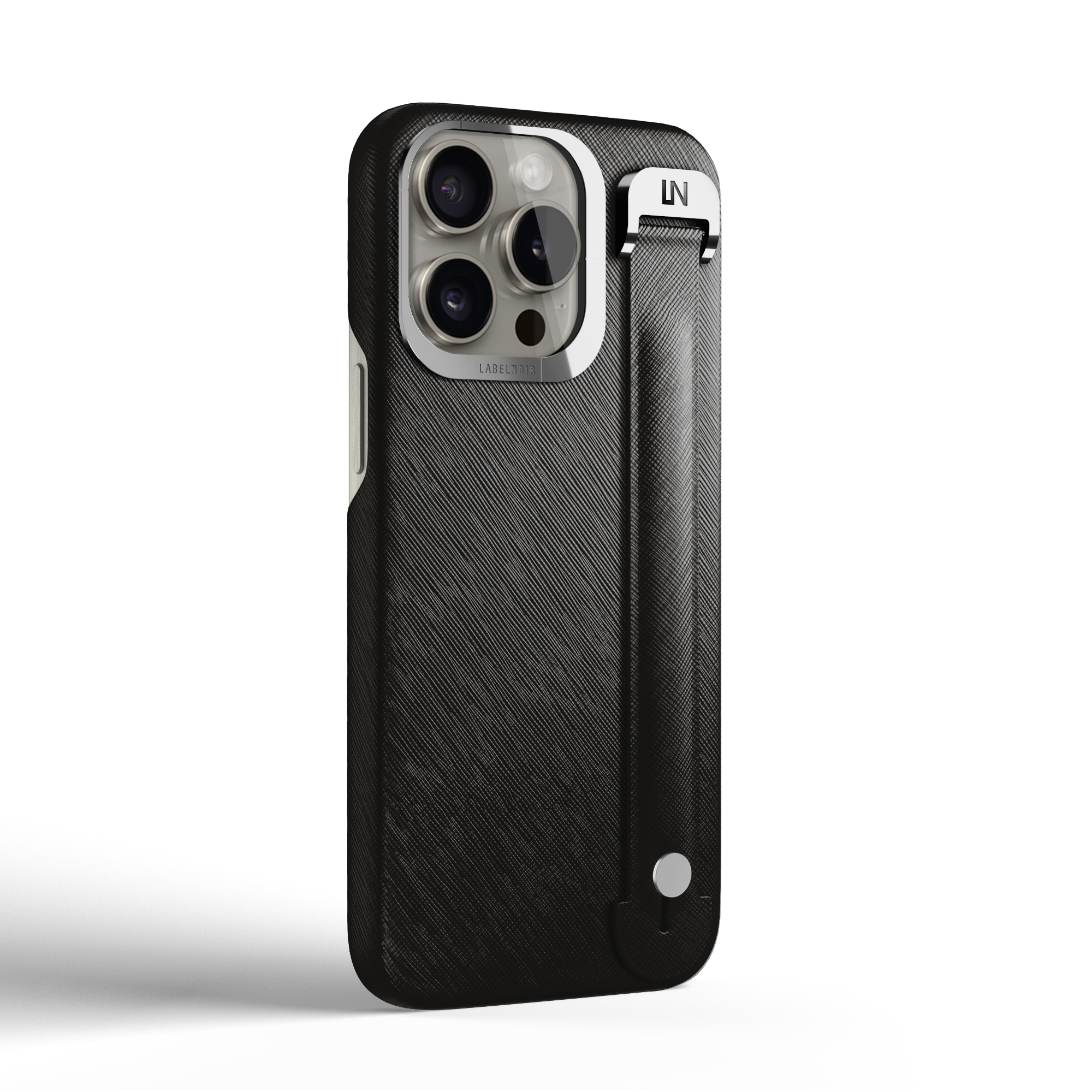 Label Noir Saffiano iPhone 15 Pro deksel svart MagSafe