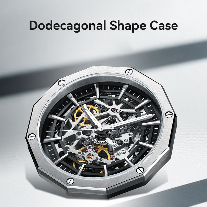 Sea-gull Edge 816.22.6168K skjelett herreklokke svart 42mm