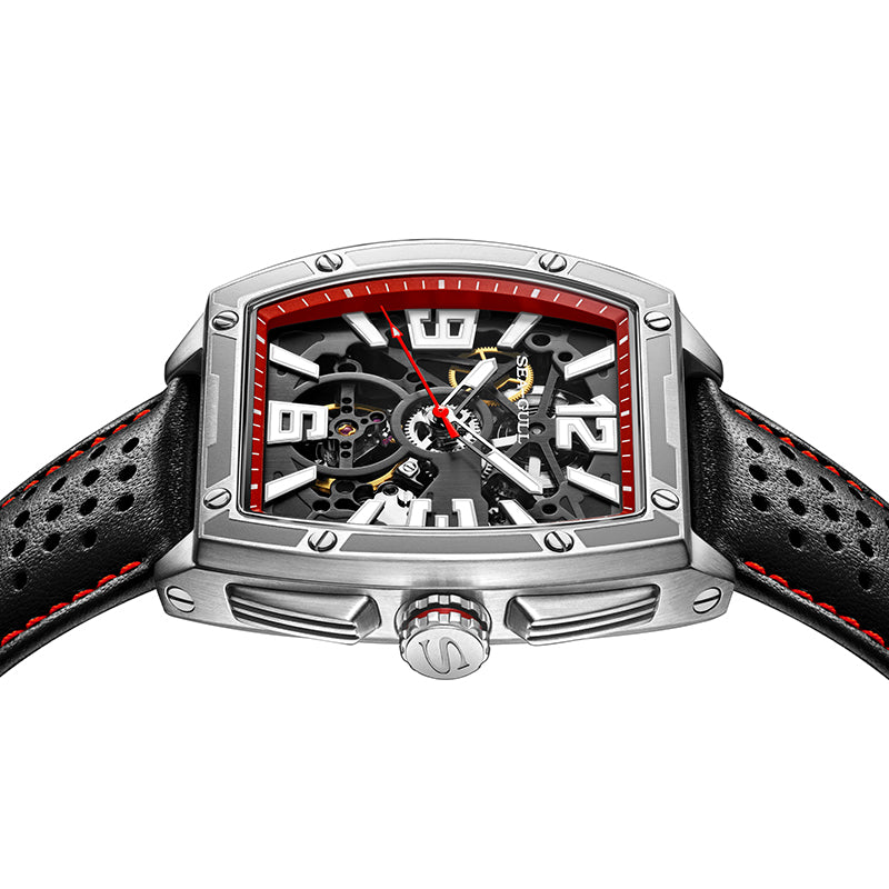 Sea-gull 849.77.6166K skjelett herreur svart rød 42mm