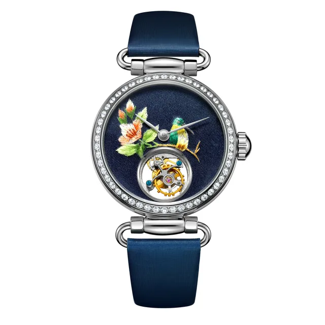 Sea-gull Heritage Eccentric Tourbillon 39mm klokke blå brodert