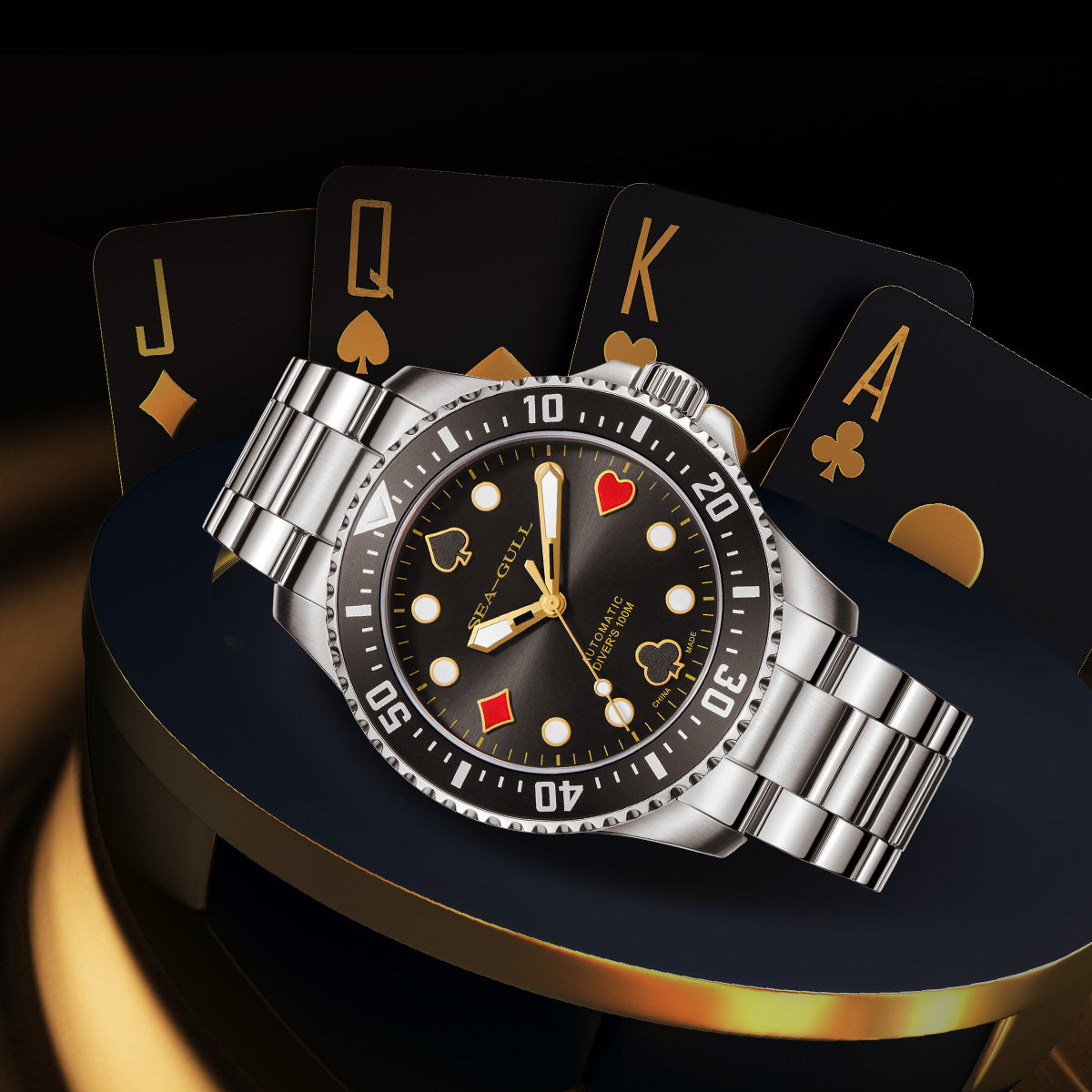 Sea-gull Ocean Poker Master 44,5mm dykkerklokke svart