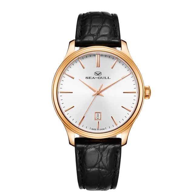 Sea-gull 118.12.1061 dressklokke hvit herre 40mm gull