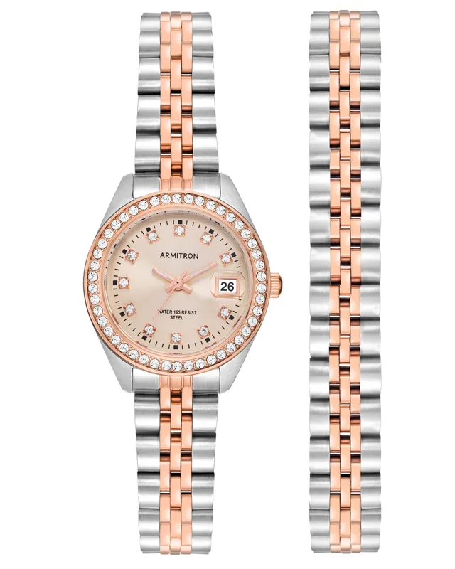 Armitron Minnie Crystal gavesett dameklokke 26 mm rosegull