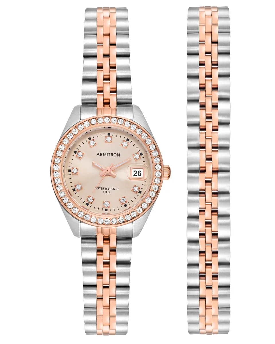 Armitron Minnie Crystal gavesett dameklokke 26 mm rosegull