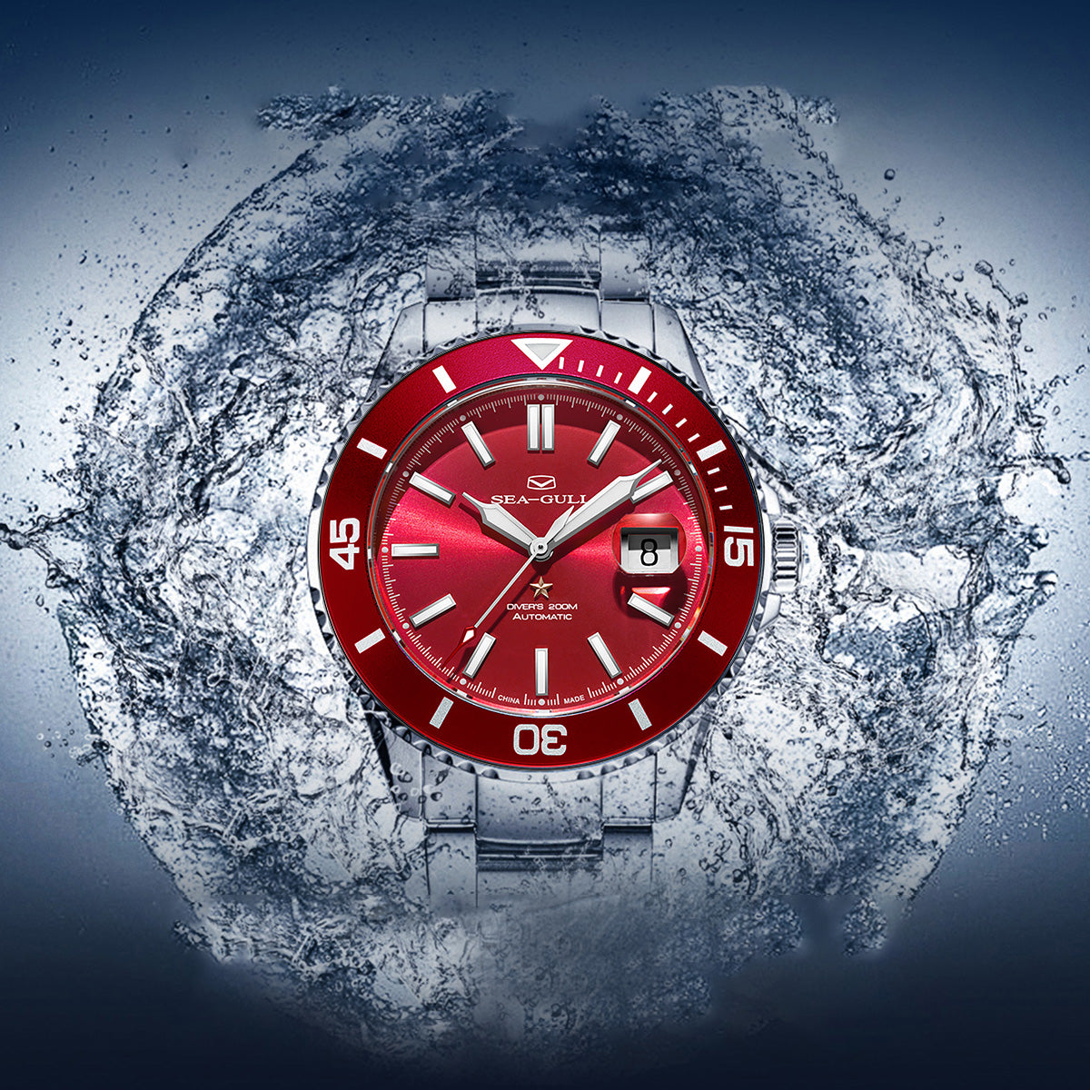 Sea-gull Ocean 816.52.1523 dykkerklokke rød 44 mm