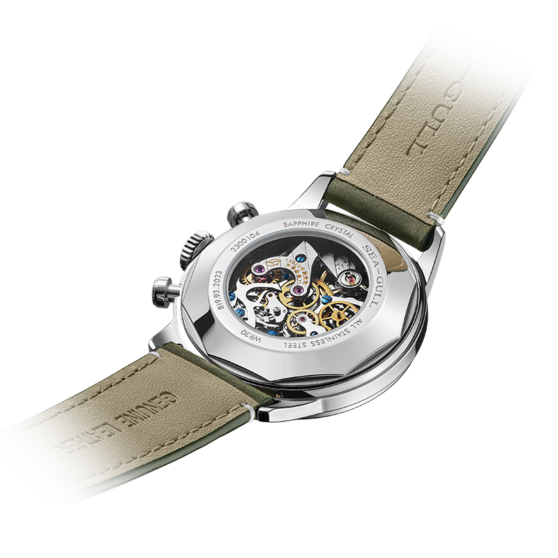 Sea-gull 1963 Wind Chaser kronograf 40mm khaki lær