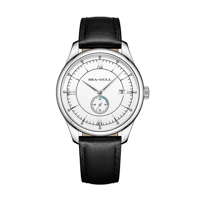 Sea-gull Small Second herreklokke 41mm hvit blå lær
