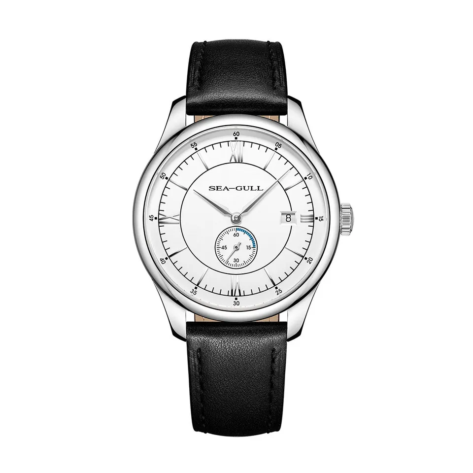 Sea-gull Small Second herreklokke 41mm hvit blå lær