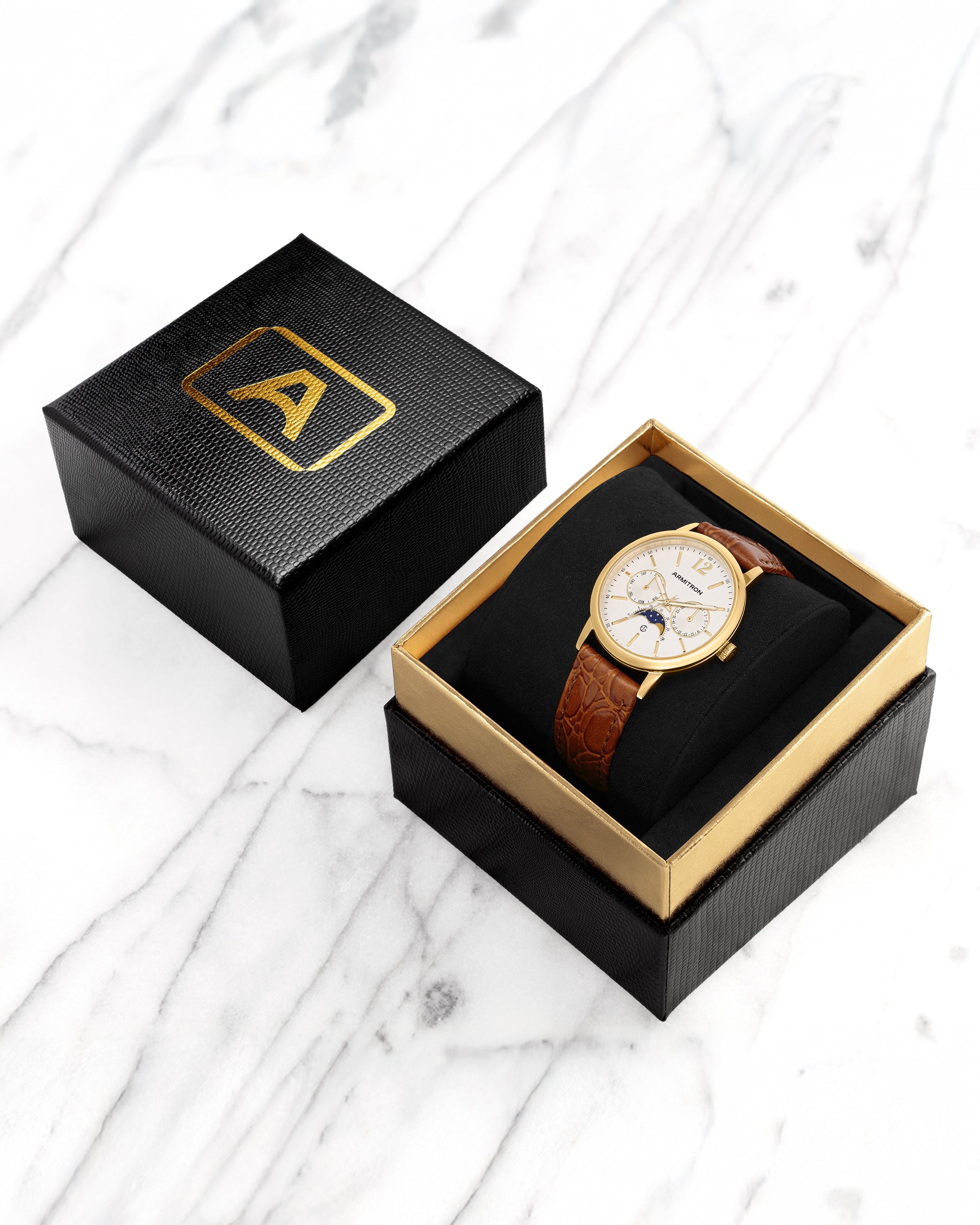 Armitron Eugen 42mm herreklokke brunt skinn jubileum
