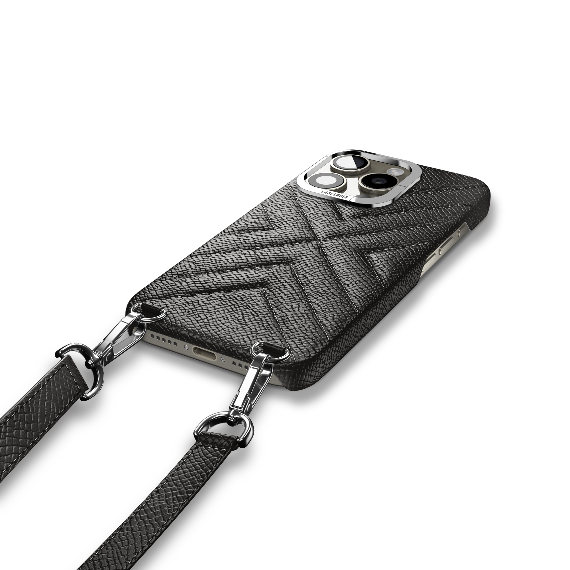 Label Noir iPhone 15 Pro Max Crossbody mobildeksel svart kalveskinn