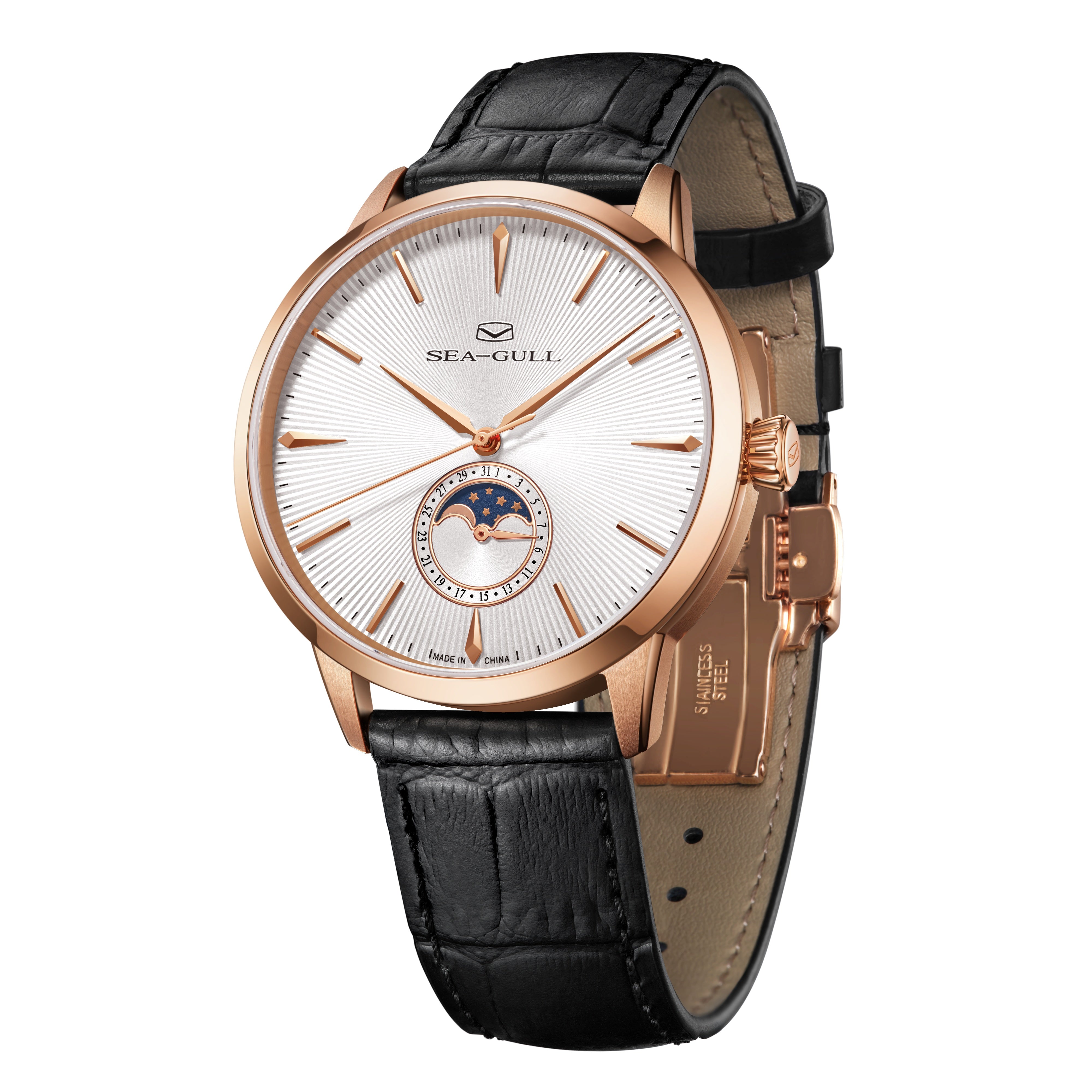 Sea-gull Extraordinary 519.12.1135 dressklokke hvit-blå månefase