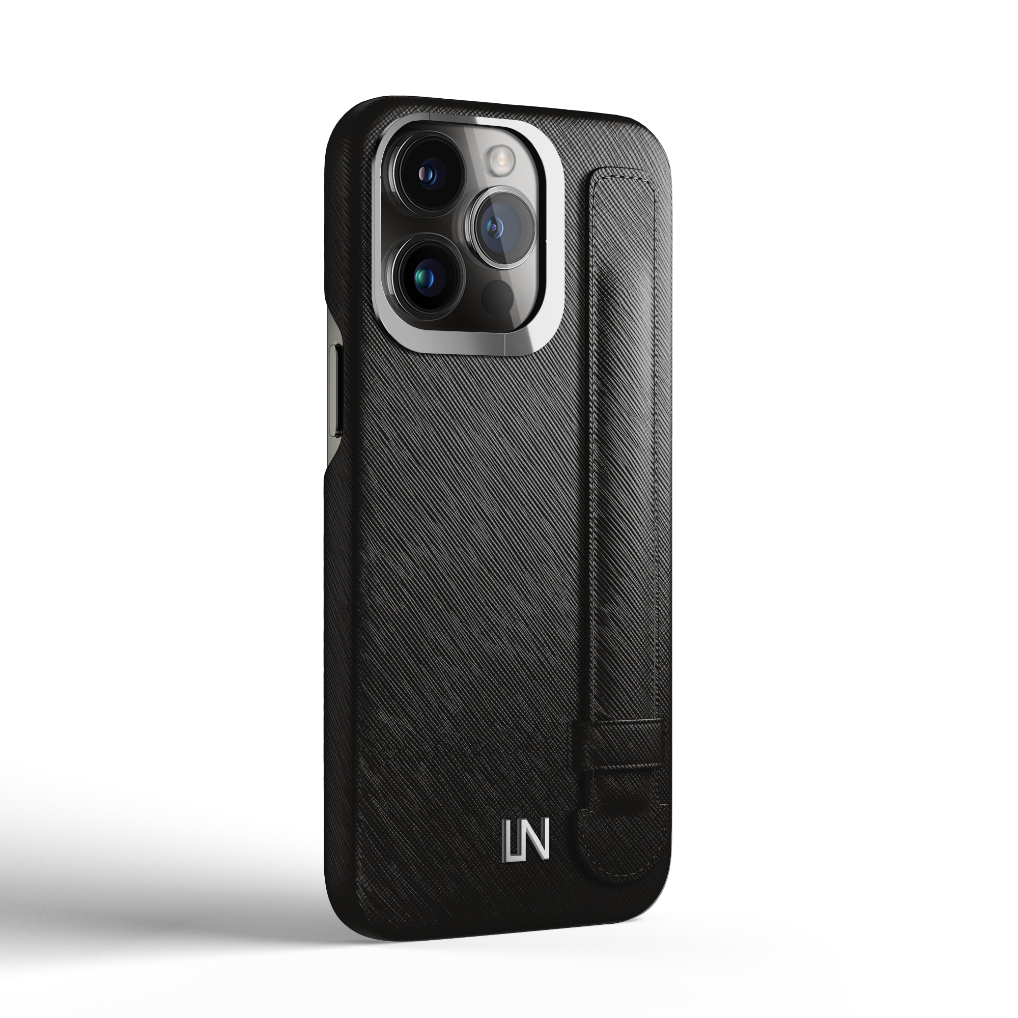 Label Noir Saffiano iPhone 14 Pro deksel MagSafe svart skinn