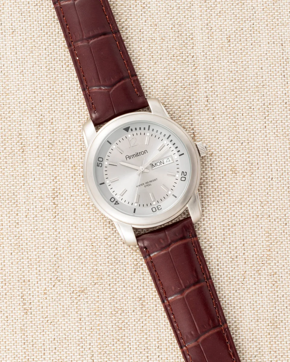 Armitron Vintage4087 herreklokke sølv brun day-date