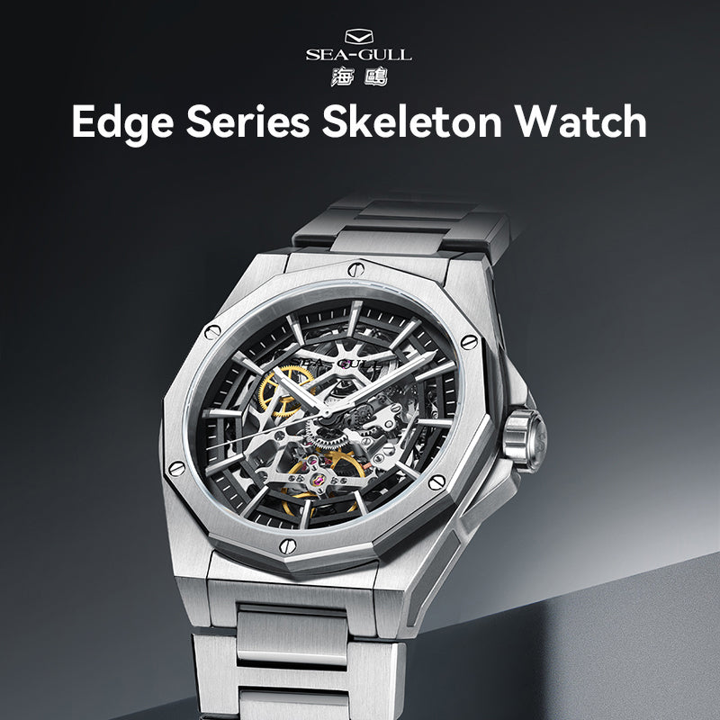Sea-gull Edge 816.22.6168K skjelett herreklokke svart 42mm