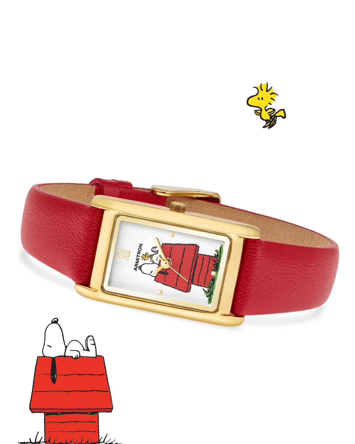 Armitron Peanuts Lookout 36 mm dameklokke rødt skinn