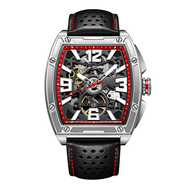 Sea-gull 849.77.6166K skjelett herreur svart rød 42mm