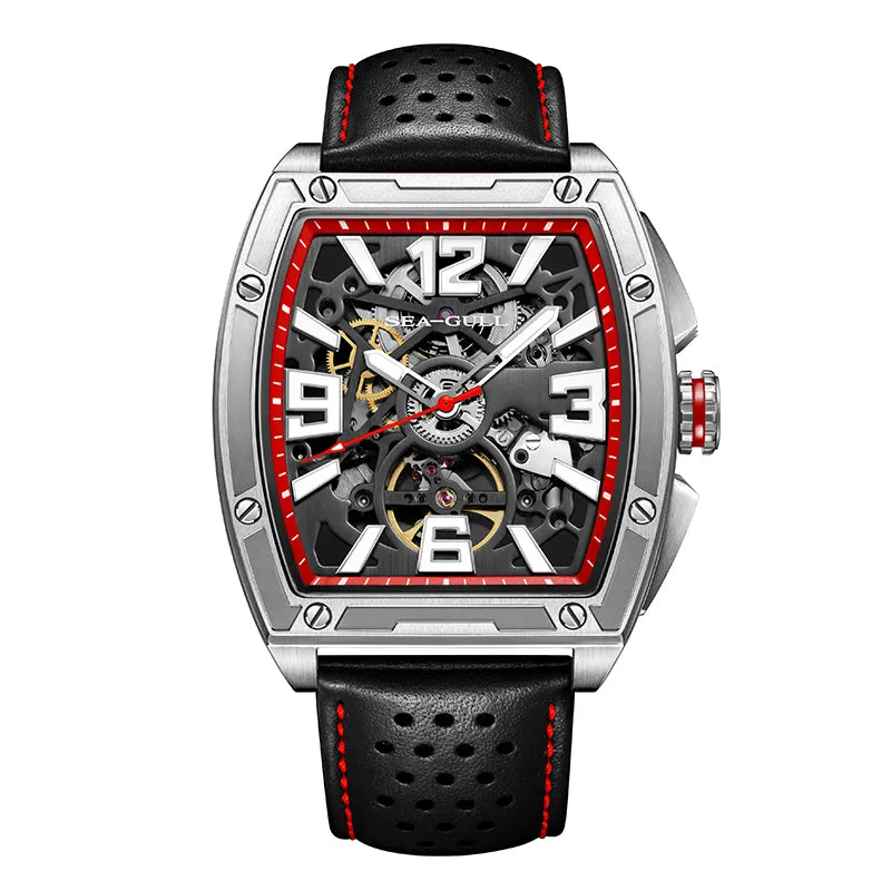 Sea-gull 849.77.6166K skjelett herreur svart rød 42mm