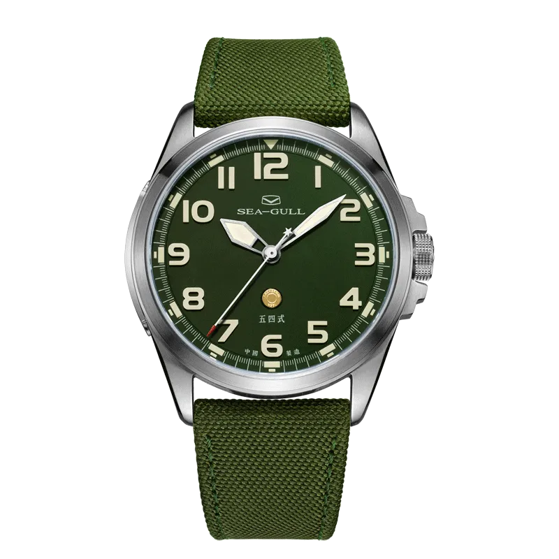 Sea-gull Army One 811.93.6106 feltklokke grønn 43mm