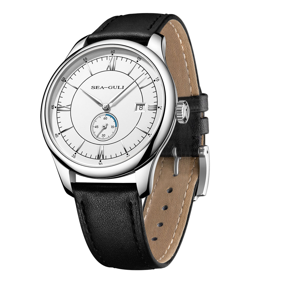 Sea-gull Small Second herreklokke 41mm hvit blå lær