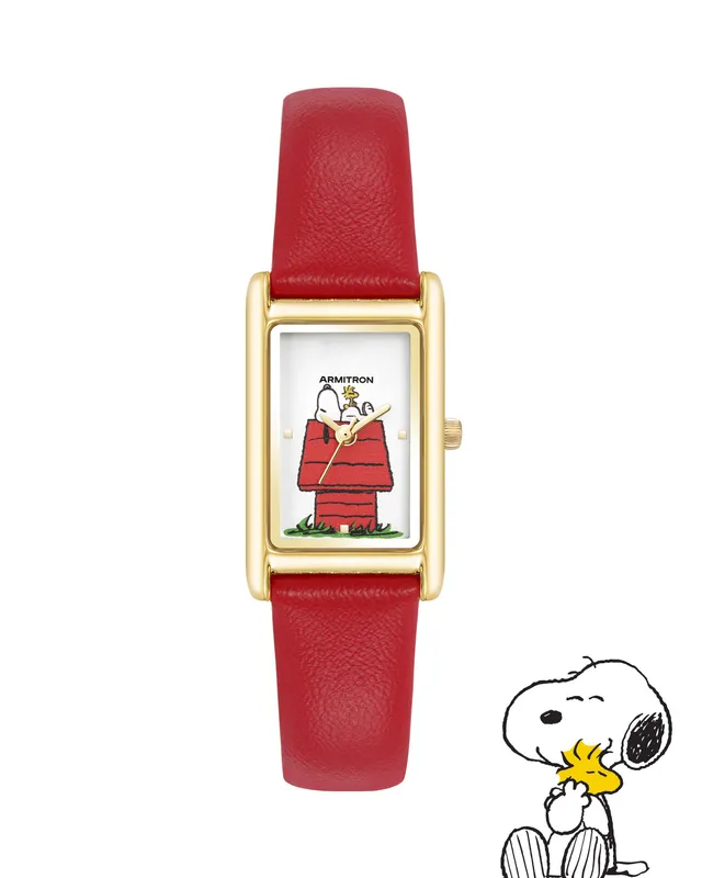 Armitron Peanuts Lookout 36 mm dameklokke rødt skinn