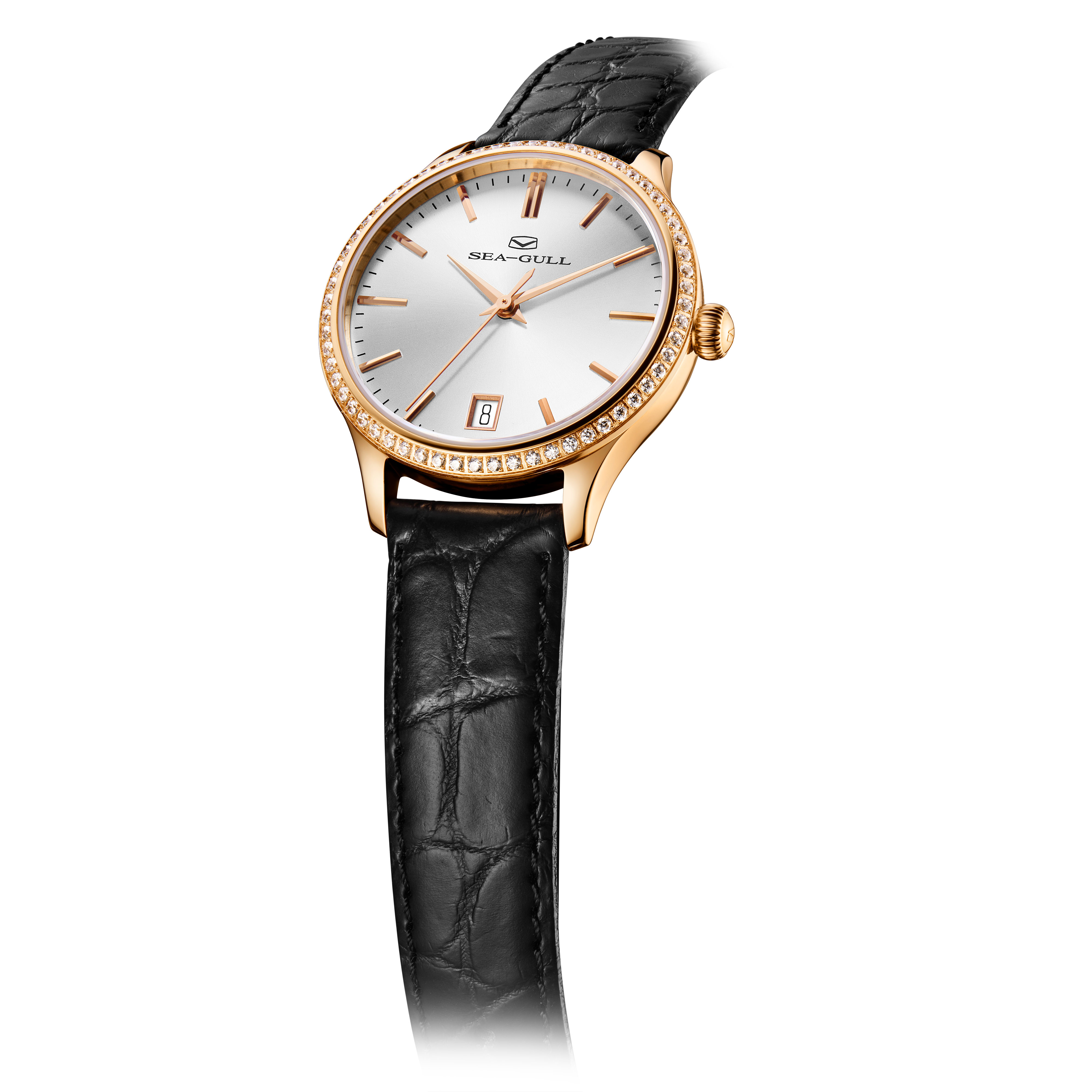 Sea-gull 118.12.1061 dressklokke hvit herre 40mm gull