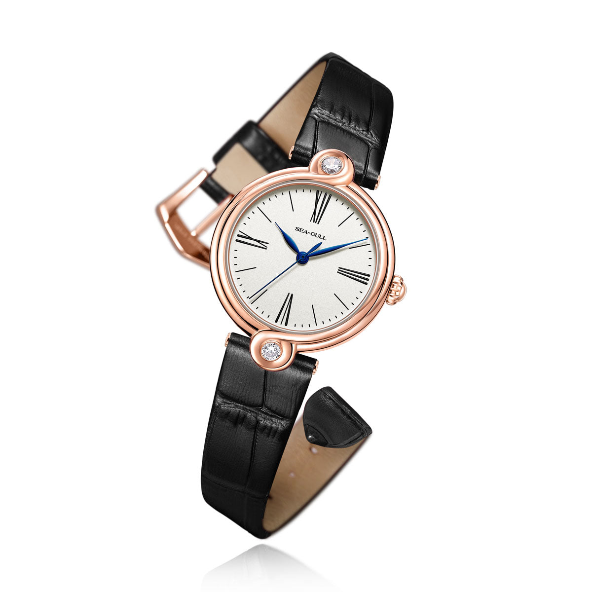 Sea-gull Infinity Zircon dameklokke 33mm blå lær