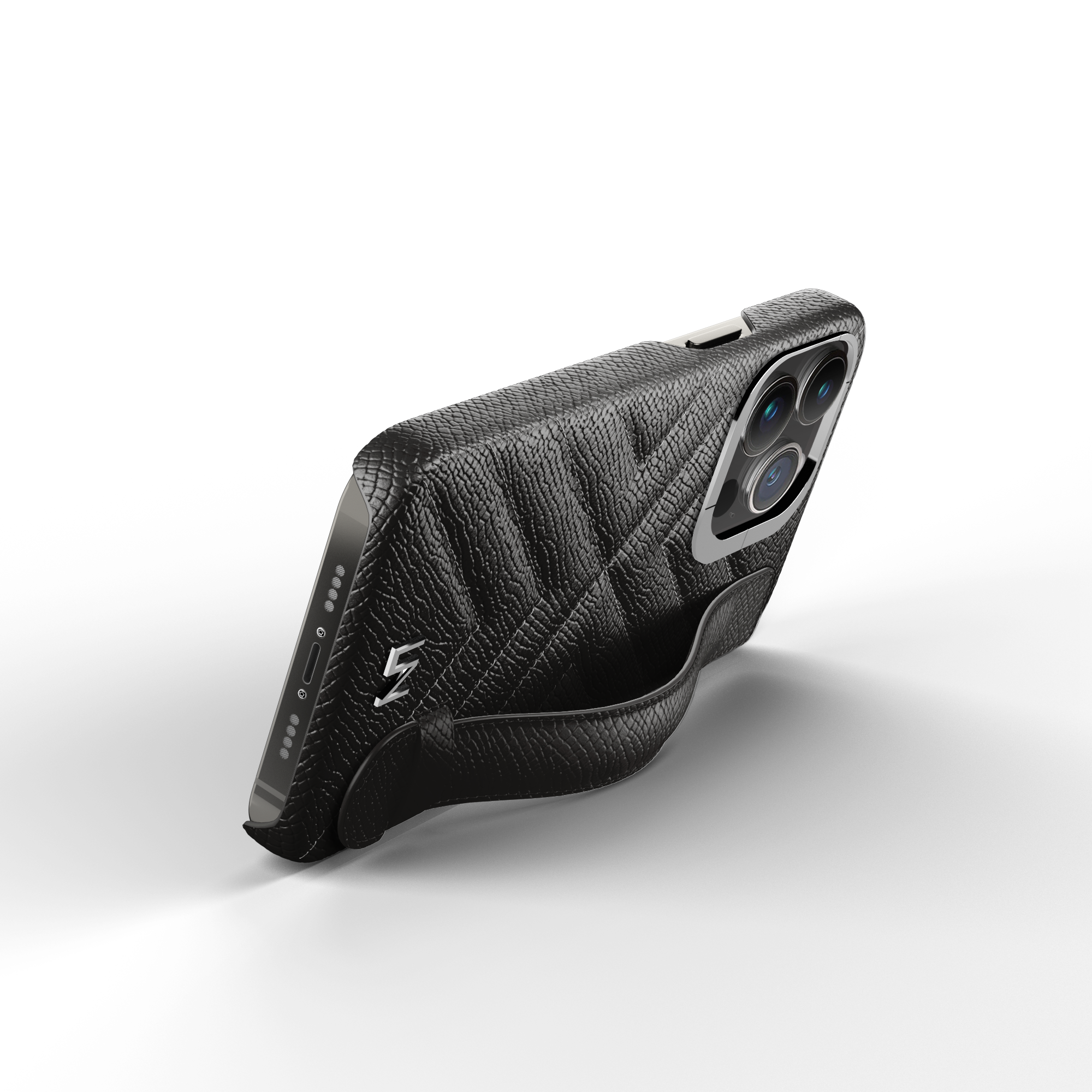 Label Noir iPhone 13 Pro Max Quilted Strap deksel svart skinn