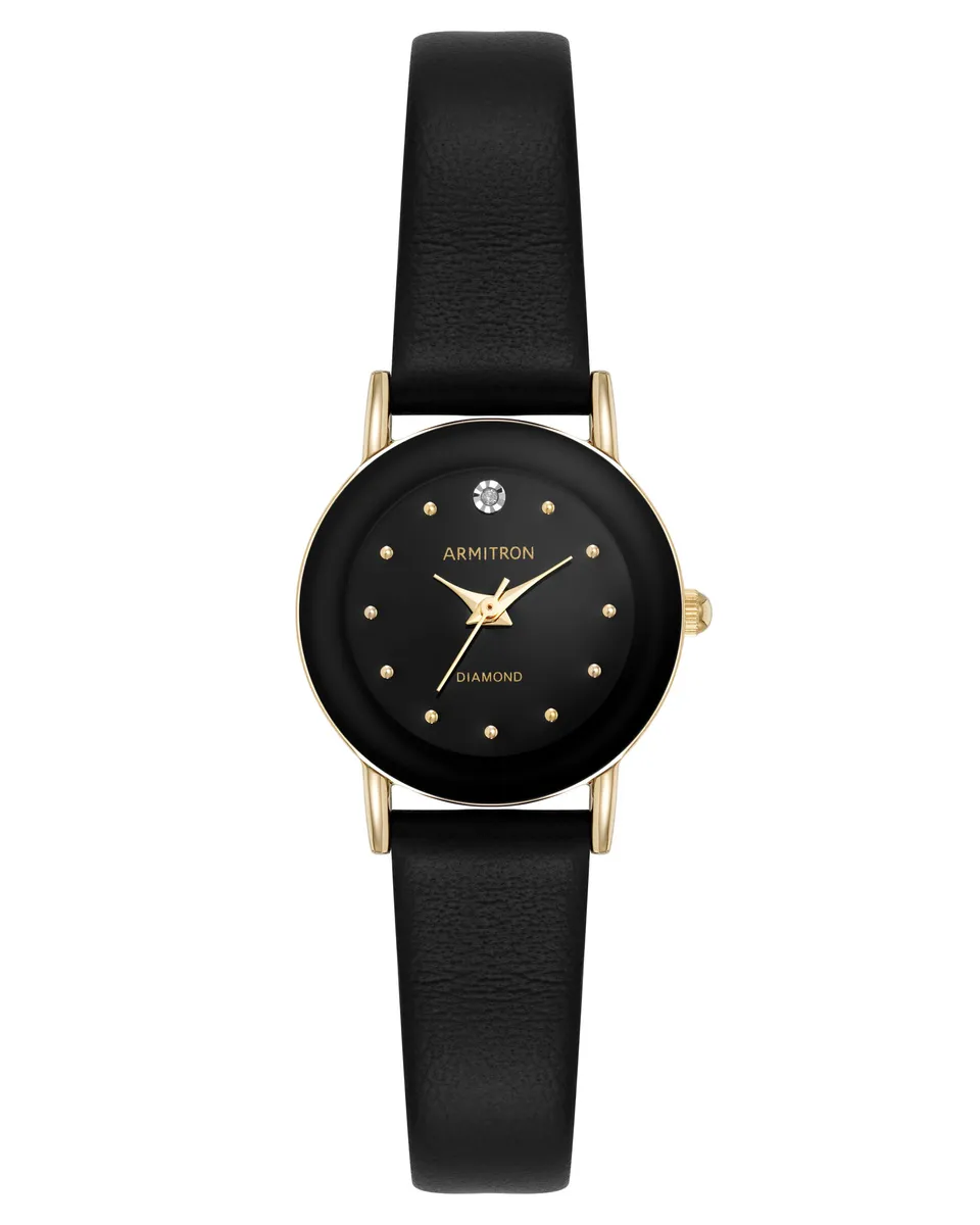 Armitron 75/2447BLK dameklokke sort skinn diamant