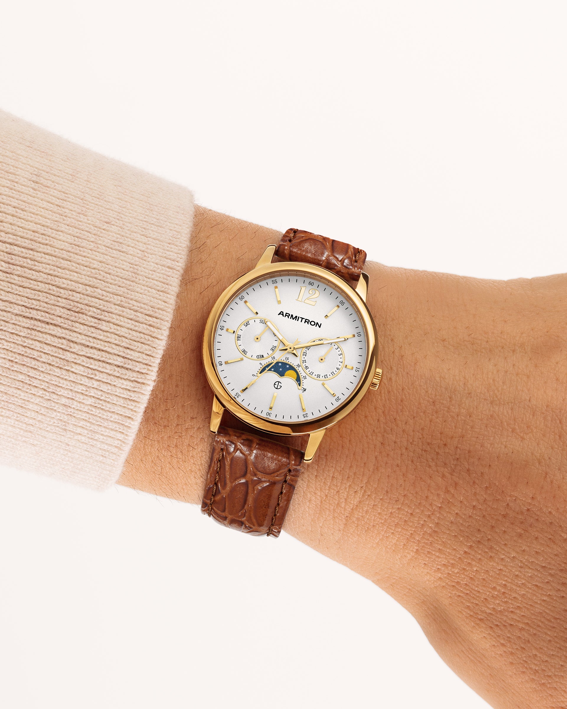 Armitron Eugen 42mm herreklokke brunt skinn jubileum