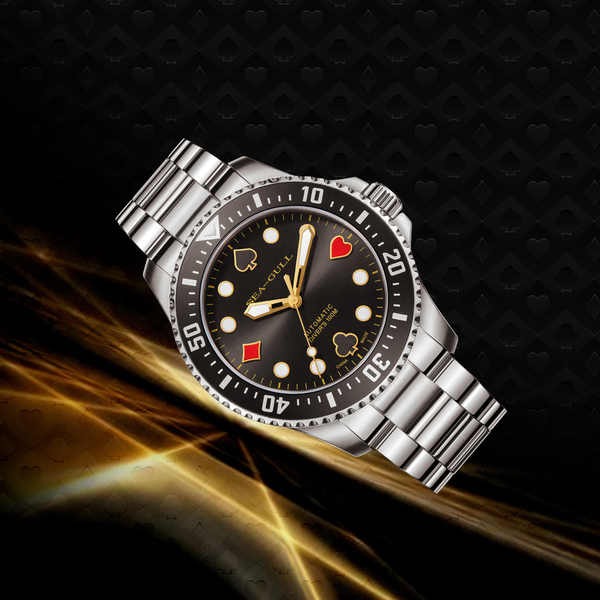 Sea-gull Ocean Poker Master 44,5mm dykkerklokke svart
