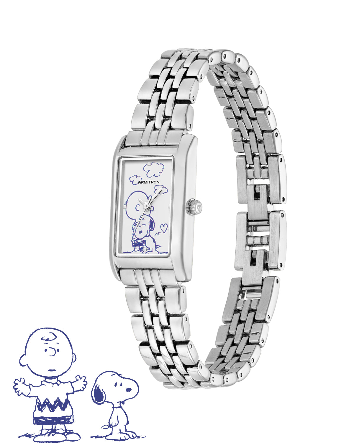 Armitron Peanuts 20mm dameklokke sølv Snoopy-klem