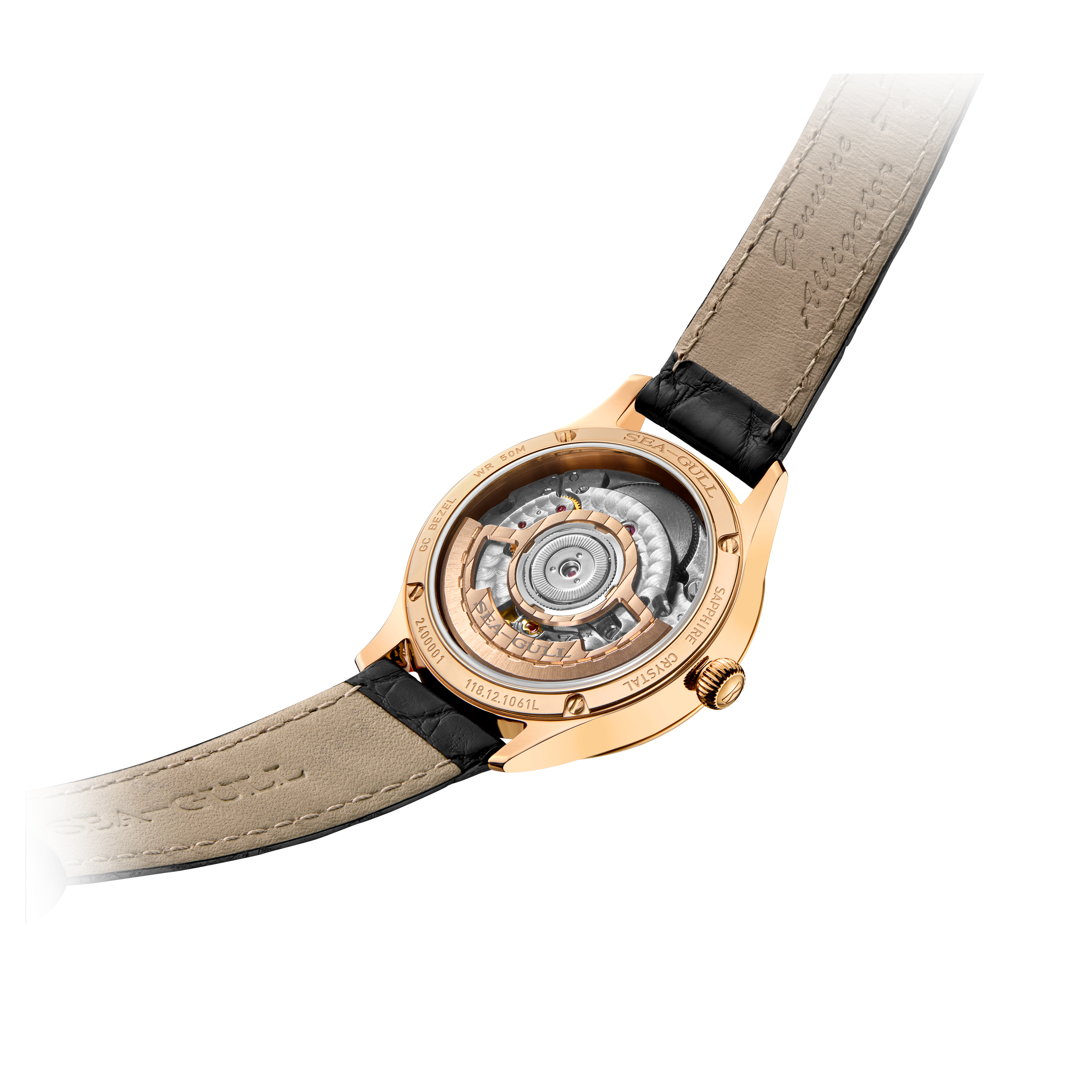Sea-gull 118.12.1061 dressklokke hvit herre 40mm gull
