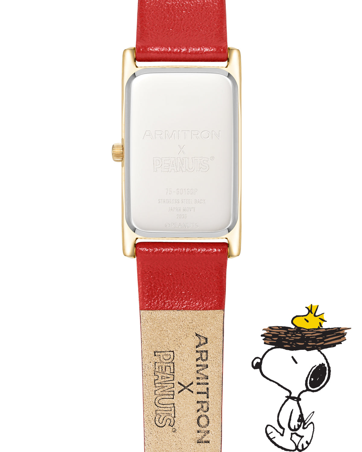 Armitron Peanuts Lookout 36 mm dameklokke rødt skinn