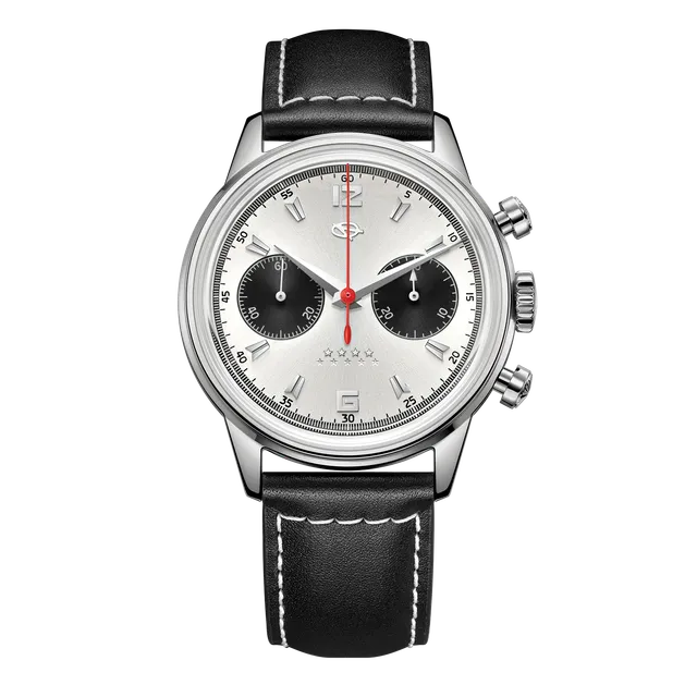 Sea-gull 1963 D304 kronograf hvit stål 40 mm