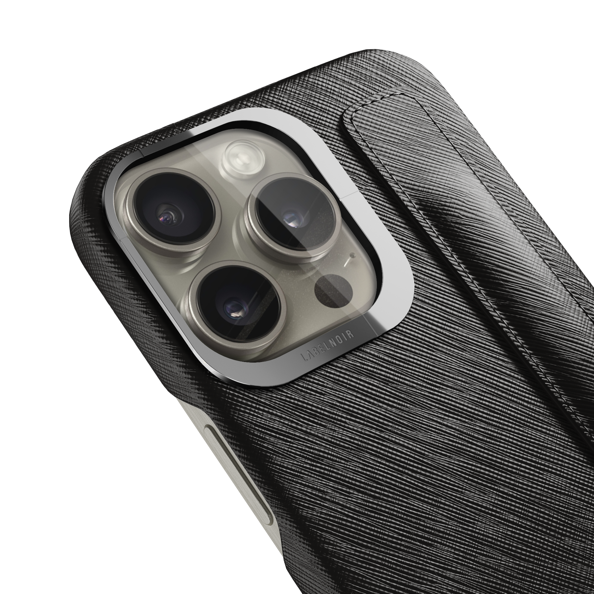 Label Noir Saffiano iPhone 16 Pro deksel svart MagSafe