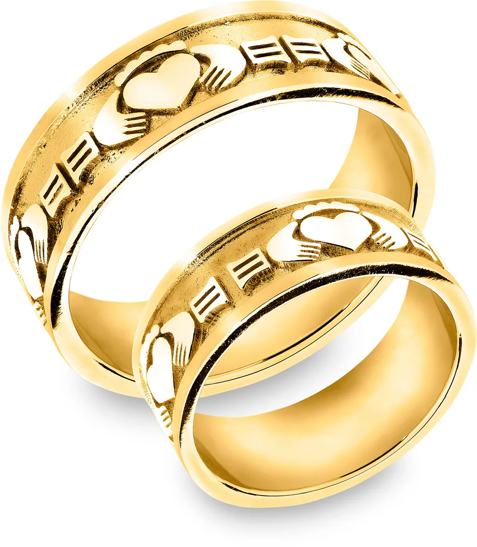 Snorre hjerte hender krone ring gult gull 7,5 mm