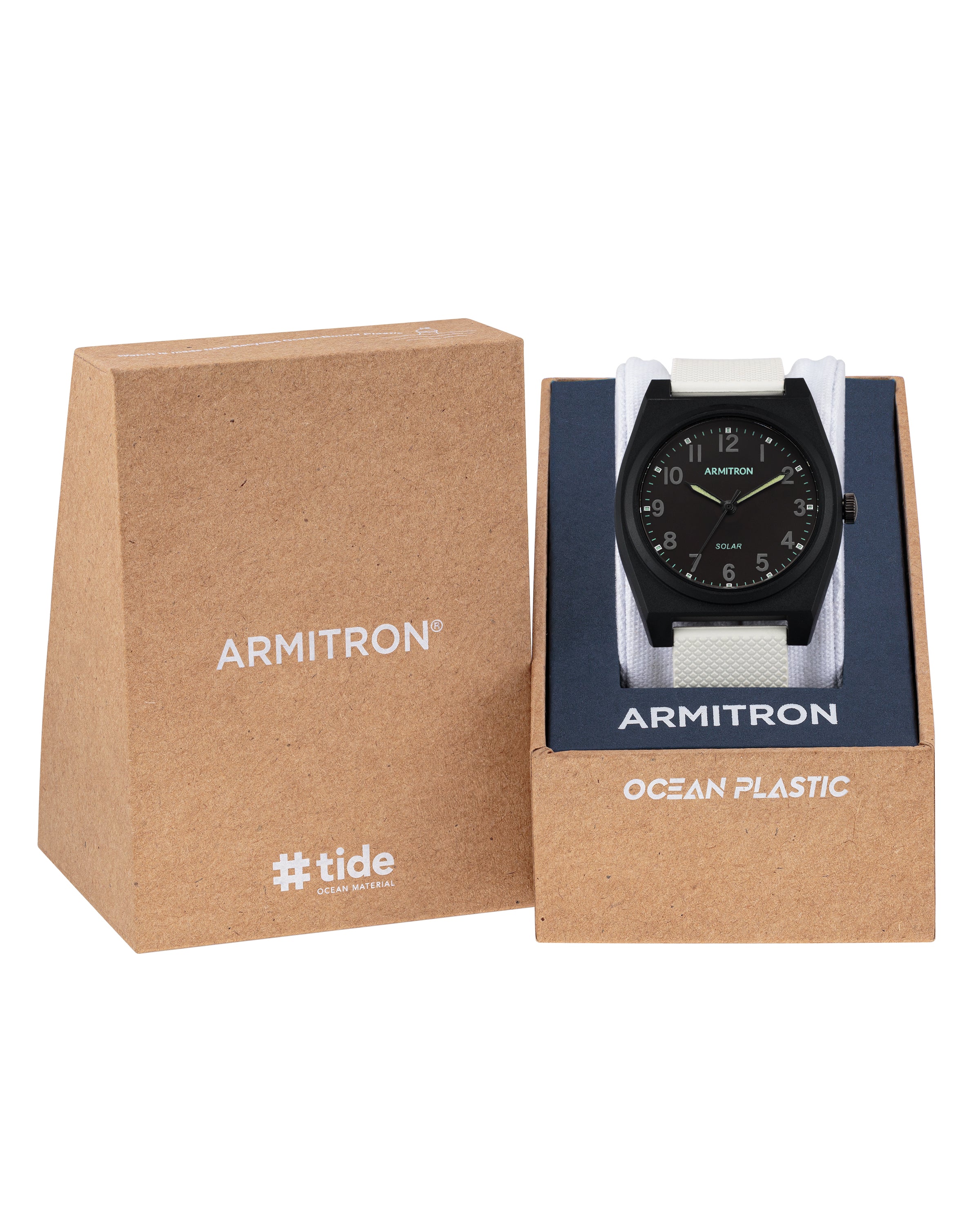 Armitron Reef 36mm solklokke hvit/svart resirkulert