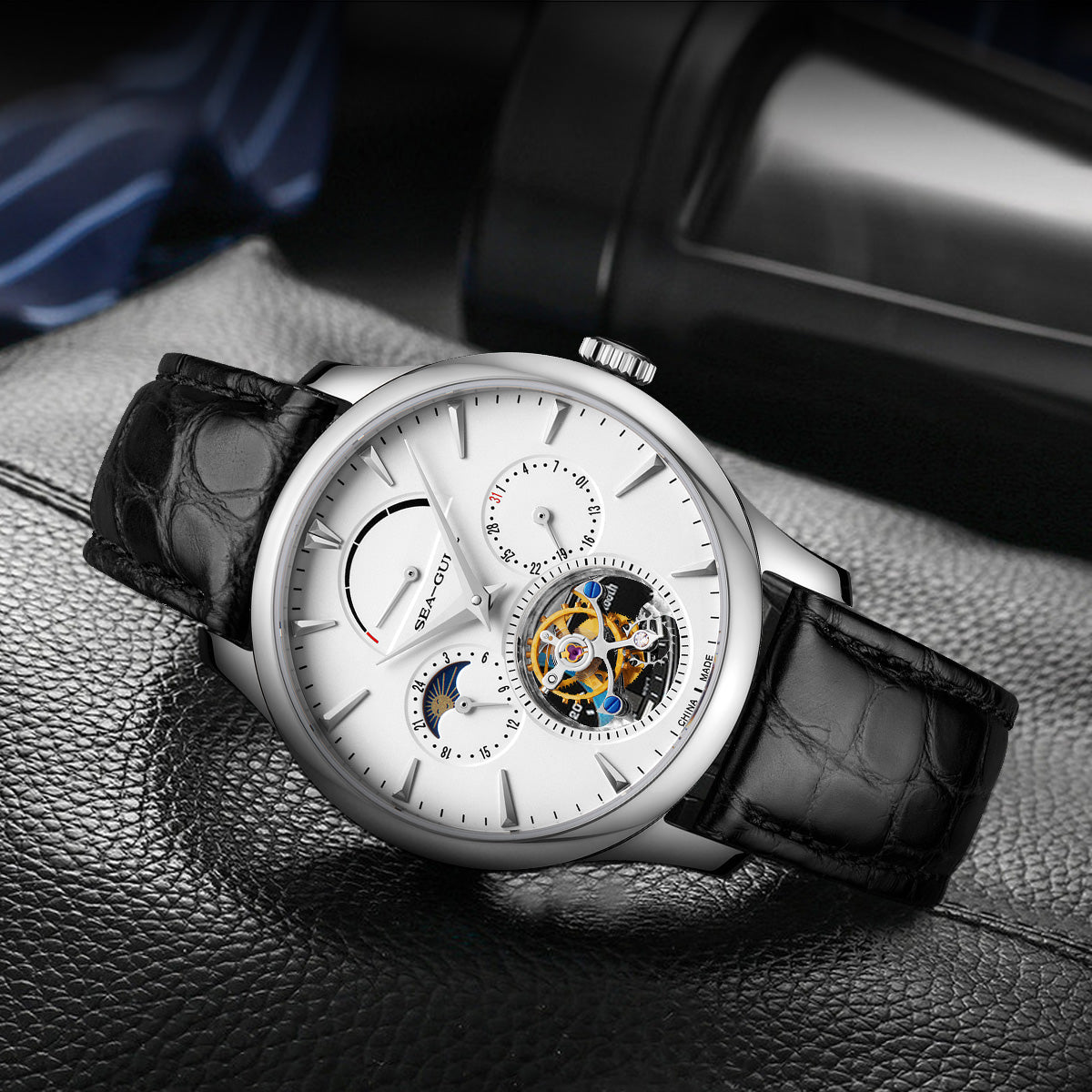 Sea-gull Artisan Heritage 818.12.8828 herreklokke hvit tourbillon