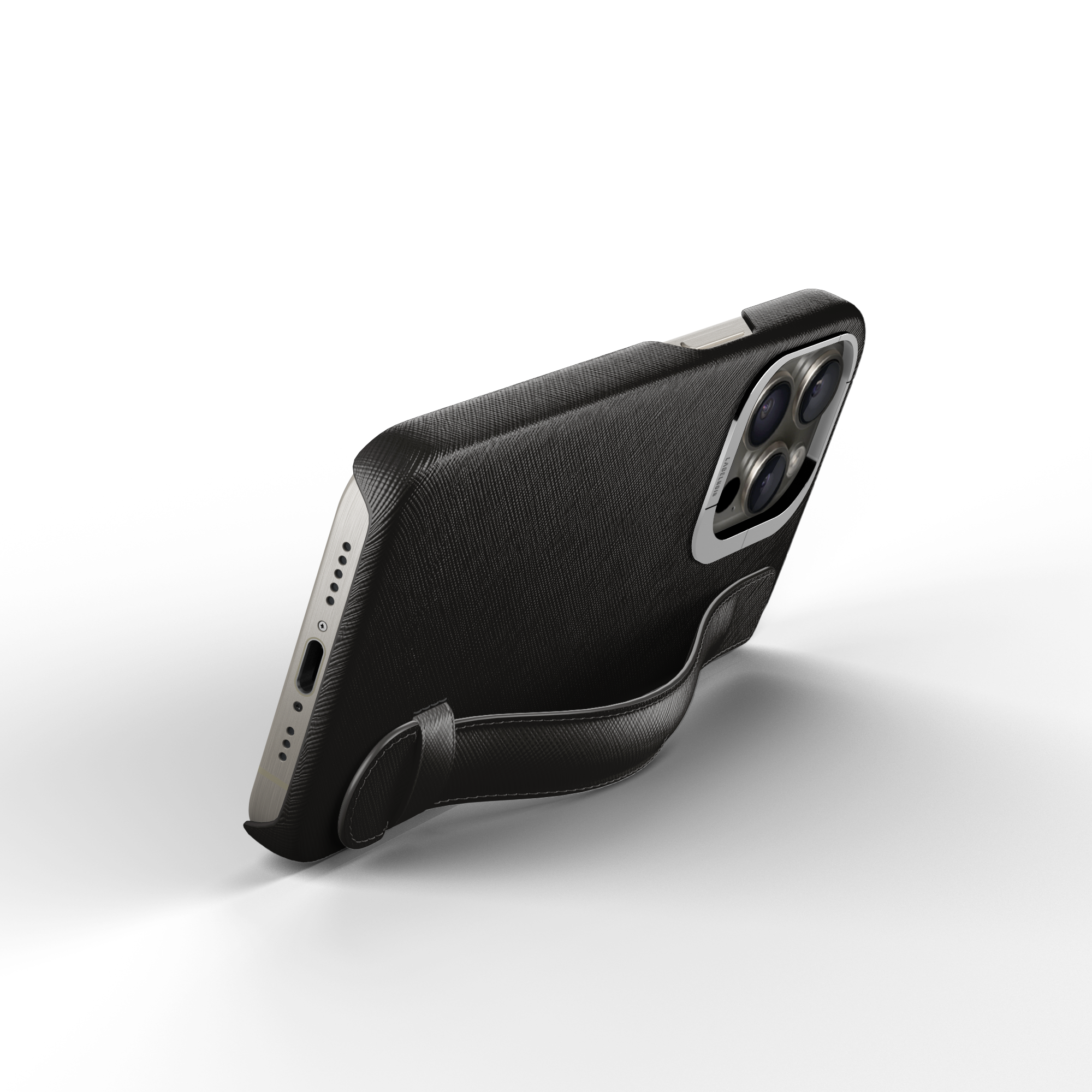 Label Noir Saffiano iPhone 16 Pro deksel svart MagSafe