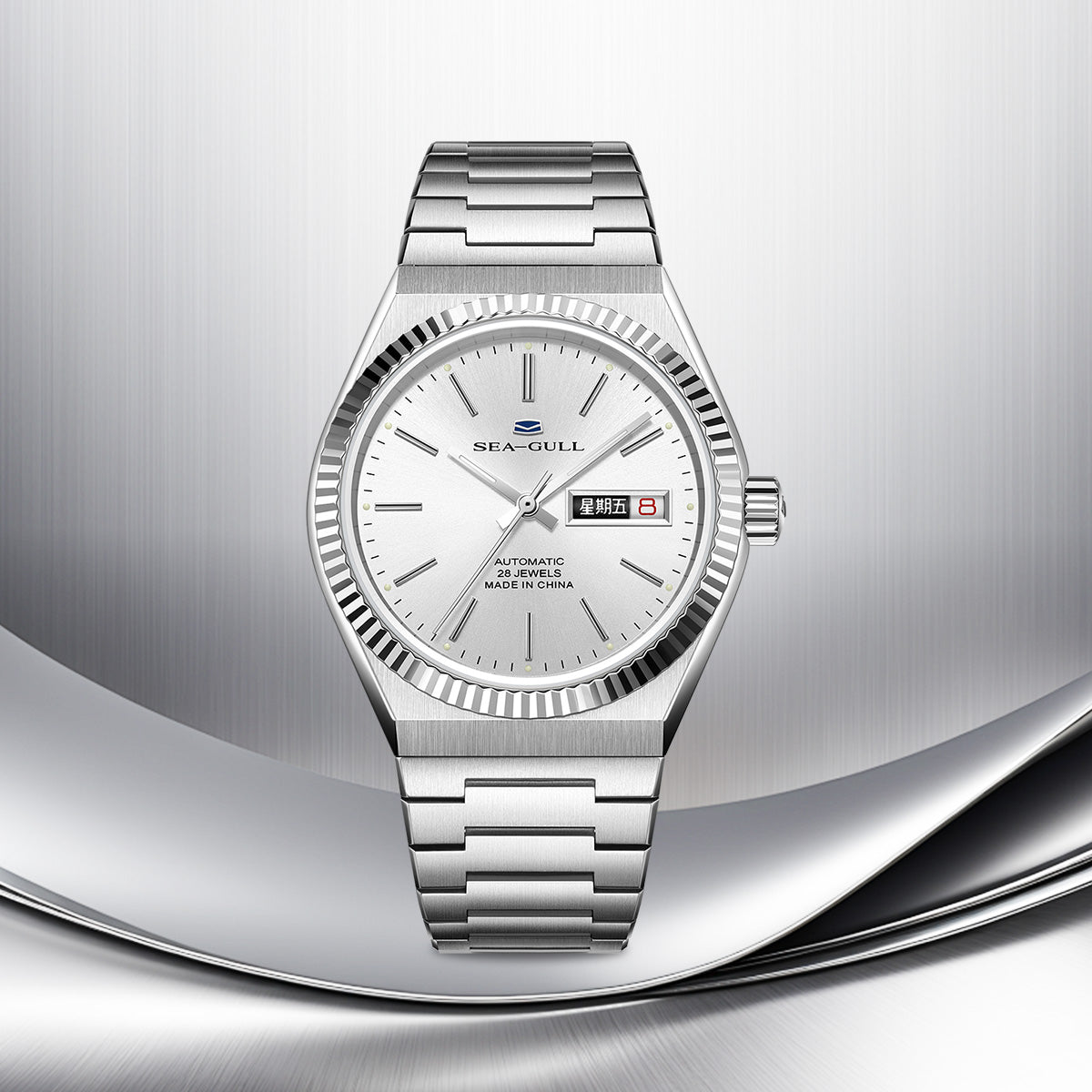 Sea-gull 816.12.1075 herreklokke hvit 38mm day-date