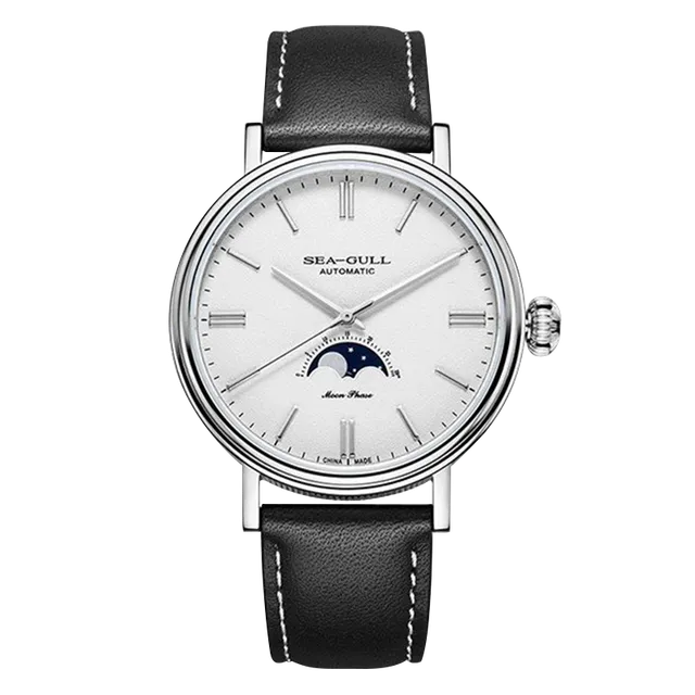 Sea-gull 819.12.6136 månefase herreur hvit 41mm