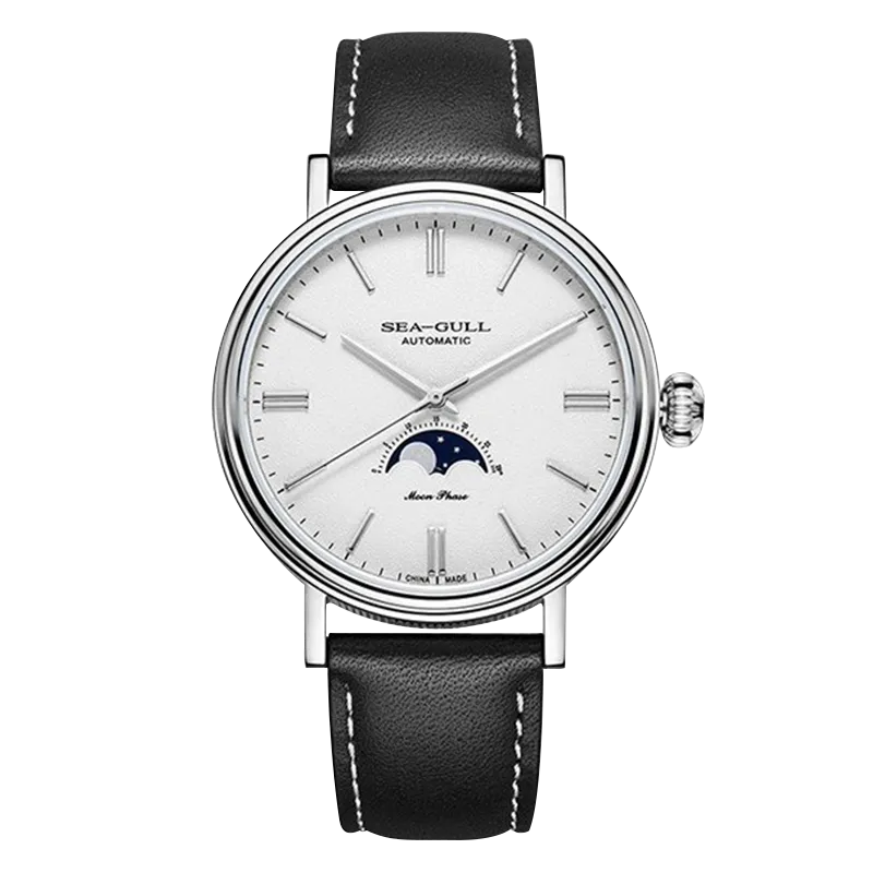 Sea-gull 819.12.6136 månefase herreur hvit 41mm