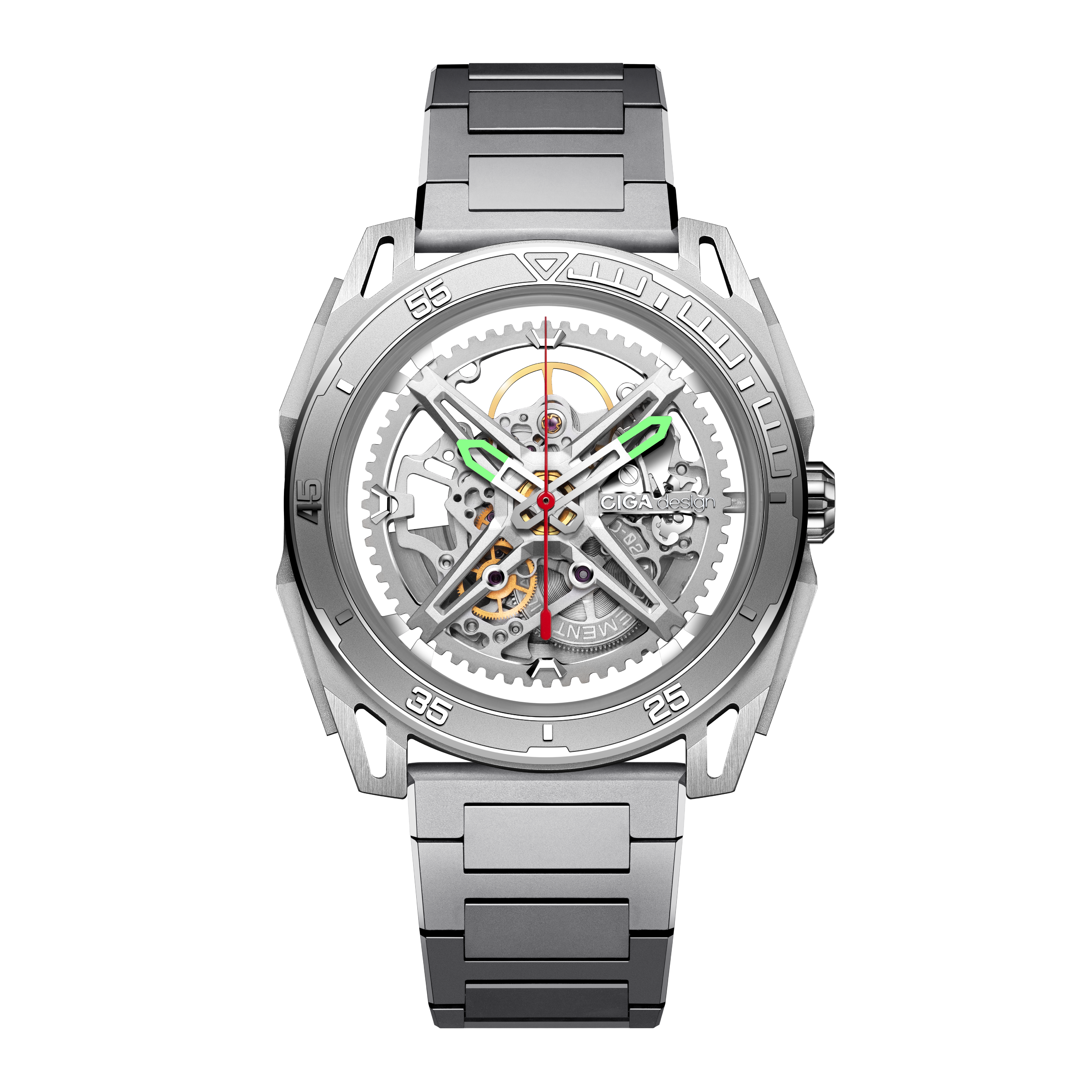 CIGA Design Falcon skjelettklokke sølv stål